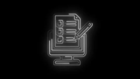 Neon checklist on computer screen with pencil writing digital survey form or Stock Footage 333956425