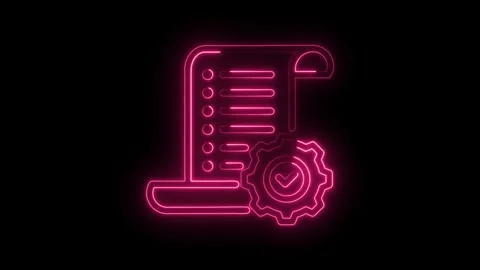 Neon checklist document with gear icon animation futuristic pink design bac.. Stock Footage 346003066