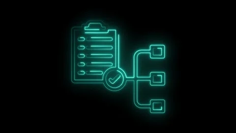 Neon checklist with flowchart animation on black background for project Stock Footage 322974629