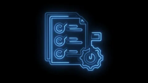Neon checklist with gear animation indicating compliance and settings Stock Footage 330785510