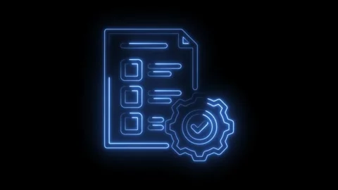 Neon checklist with gear animation for settings and system configuration on Stock Footage 330777808