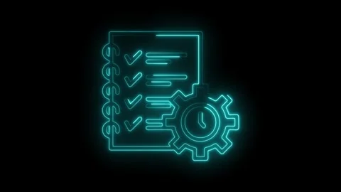 Neon checklist with gear clock animation showing productivity and efficienc.. Stock Footage 309911372