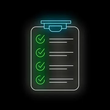 Neon checklist icon showing completed tasks Stock Illustration