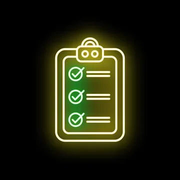 Neon checklist icon showing completed tasks Stock Illustration