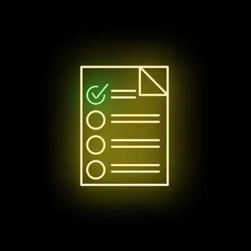 Neon checklist icon showing completed task survey Stock Illustration