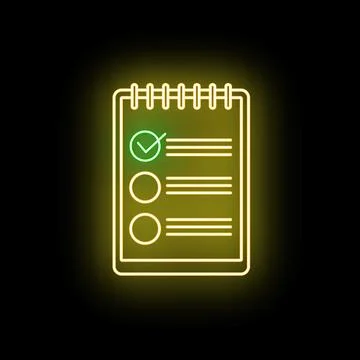 Neon checklist notebook icon showing completed task Stock Illustration