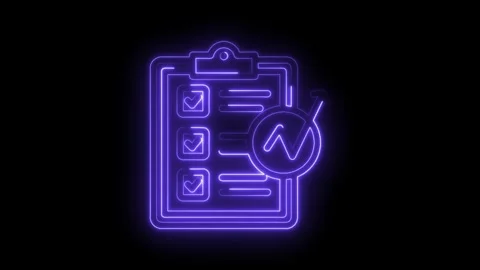 Neon checklist progress graph icon glowing purple on black background abstr.. Stock Footage 346014803