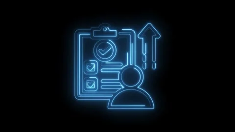 Neon checklist progress icon with person silhouette and upward arrow symbolizing Stock Footage 333959284
