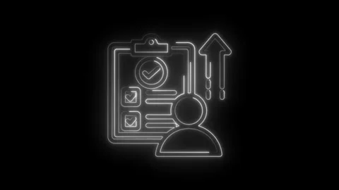 Neon checklist progress icon with person silhouette and upward arrow symbolizing Stock Footage 333959293