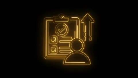 Neon checklist progress success icon with upward arrow and person silhouette Stock Footage 333959285
