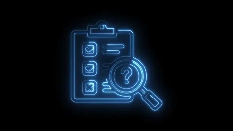 Neon checklist with question mark magnifier on black background animated gr.. Stock Footage 346000453