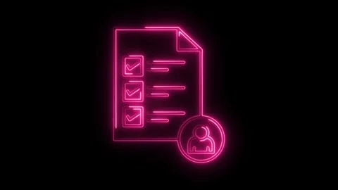 Neon checklist with user icon animation on dark background for digital tech.. Stock Footage 308903092