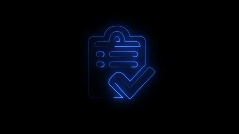 Neon checkmark and clipboard icon representing approval Stock Footage 346661963