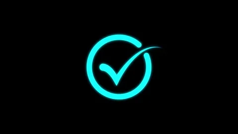 Neon checkmark icon glowing on dark background Stock Footage 333685374