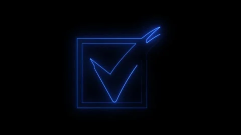 Neon checkmark inside a square box performing verification Stock Footage 345621421