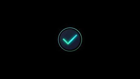 Neon checkmark loading animation, glowing ui success on black background Stock Footage 337554378
