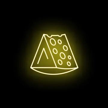 Neon cheese slice glowing icon on black background Stock Illustration