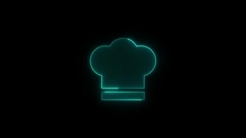 Neon chef hat icon glowing with light blue lines on black background animat.. Stock Footage 345550125