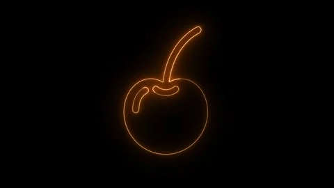 Neon cherry icon appears and disappears on black background dynamic glowing.. Stock Footage 338252963
