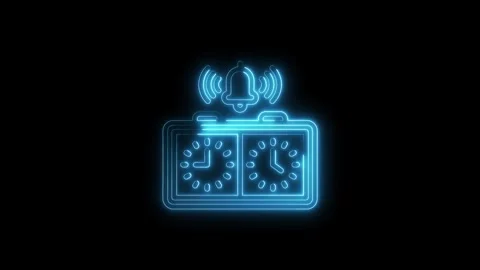Neon chess clock countdown timer with ringing bell animation on black backg.. Vídeos de archivo 316839825