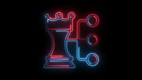 Neon chess rook with data connection concept on a black background animated Stock Footage 322986605