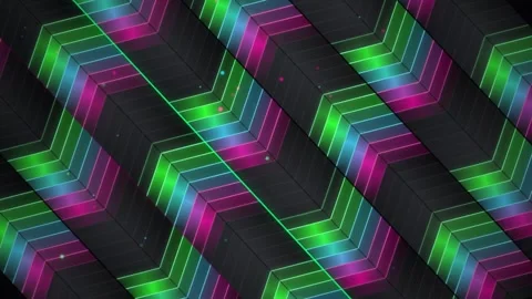 Neon chevron pattern animation features glowing pink green light on dark ba.. 動画素材 343248864