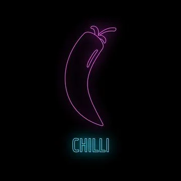 Neon chilli pepper glowing with electric light drawing Stock Illustration