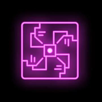 Neon chip icon glowing on dark purple background 스톡 일러스트