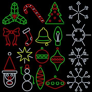 Neon Christmas icons Stock Illustration