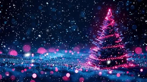 Neon Christmas tree. Falling snowflakes. Neon. Snow forest. Stock Footage 270014830