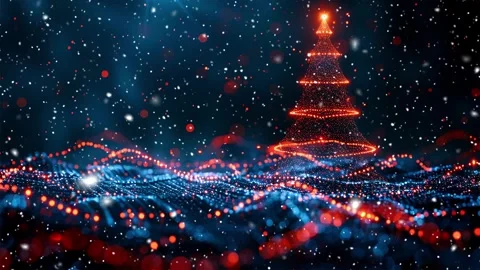 Neon Christmas tree. Falling snowflakes. Neon. Snow forest. Stock Footage 270014945