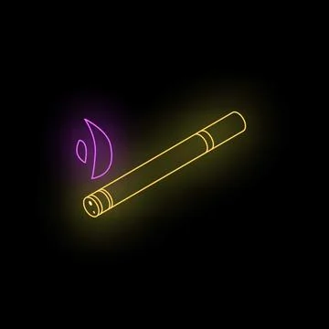 Neon cigarette burning with purple flame on black background Illustrazione stock