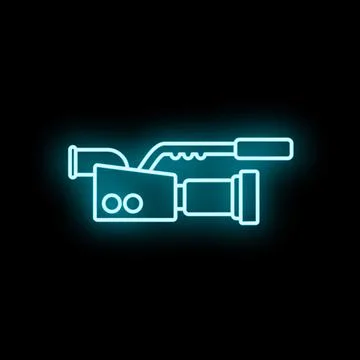 Neon cinema video camera glowing blue icon Stock Illustration