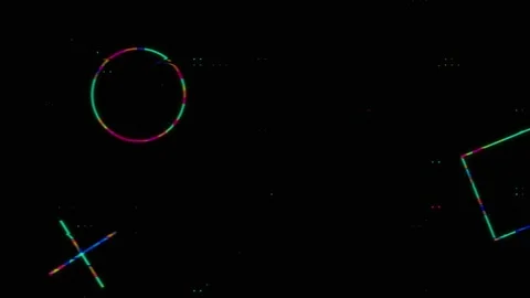 Neon Circle and Cross Line with Glitch Distortion Abstract Futuristic Texture Vidéo 333148299