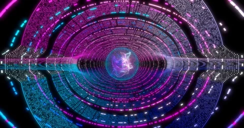 Neon Circle background with data tunnel. Fluorescent Ultraviolet lights Stock Footage 121020470