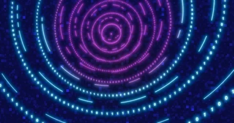 Neon Circle background with data tunnel. Fluorescent Ultraviolet lights looped Stock Footage 123084109