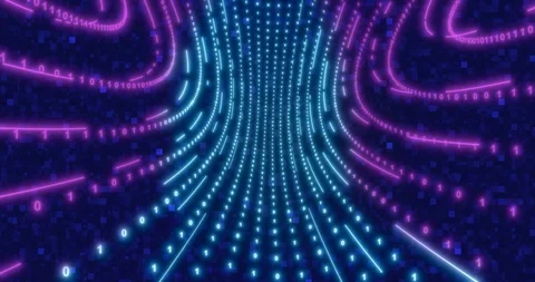 Neon Circle background with data tunnel. Fluorescent Ultraviolet lights looped Video stock 123236153