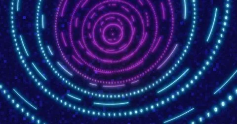 Neon Circle background with data tunnel. Fluorescent Ultraviolet lights ed an イラスト素材