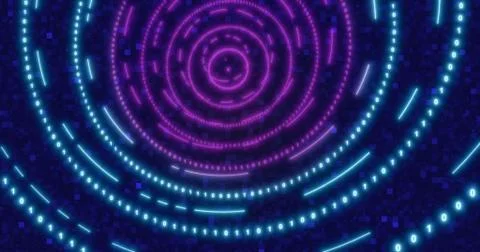 Neon Circle background with data tunnel. Fluorescent Ultraviolet lights ed an 스톡 일러스트