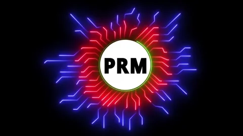 Neon circle on black background with text prm Vidéo 330848226