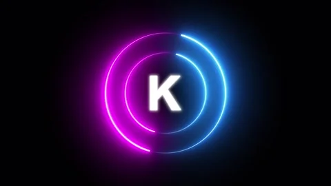 Neon circle countdown with letter K animation isolated on black background Video stock 321009932