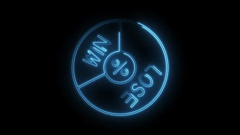 Neon circle diagram with win lose and percentage symbol on black background Stock Footage 330778319