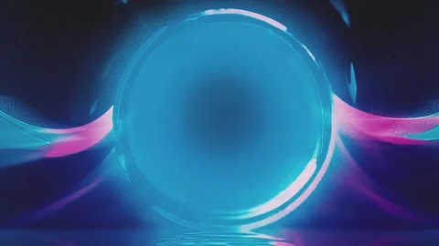 Neon Circle with Flowing Light Trails Retro Abstract 35mm Film Loop Stock Footage 312750475