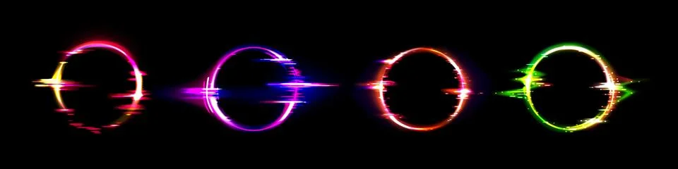 Neon circle frame with glitch effect. 스톡 일러스트