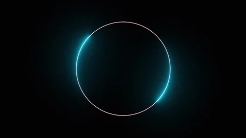 Neon circle frame looping on dark background with glowing cyan elements Stock Footage 333374219