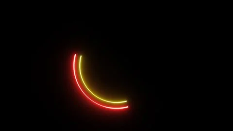 Neon circle frame in red and yellow light animation loop on dark background Stock Footage 336490543