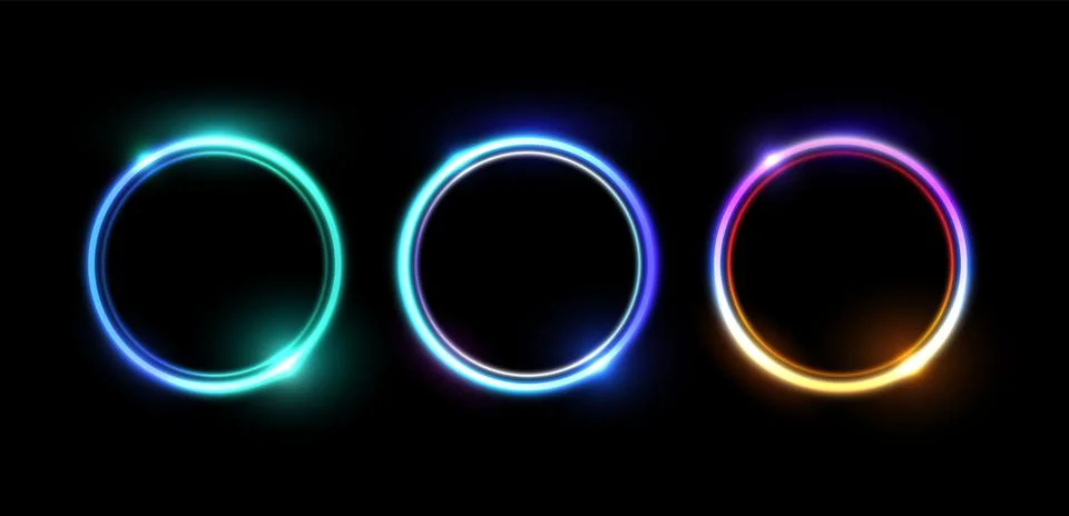 Neon circle frames vector illustration set Illustrazione stock
