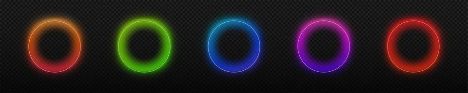 Neon circle glow ring. Round transparent colored neon vector frame Stock Illustration