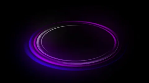 A neon circle is glowing in the dark on a black background. Modern overlay Stock Footage 291276383
