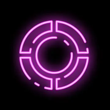 Neon circle glowing in purple light on black background Stock Illustration